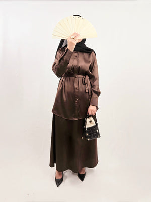 Abaya Joud Satin Marron