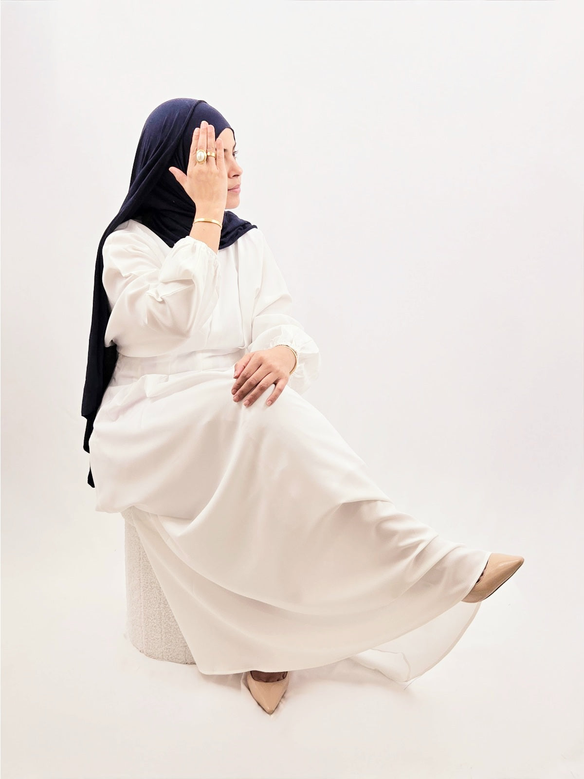 Robe Abaya Ahlam Plissé Blanc